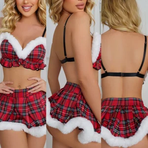Women Sexy Lingerie Christmas Cosplay Bras + Skirt Sleepwear Babydoll Nightwear - Picture 1 of 12