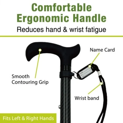 Carbon Fibre 4-Part Folding Adjustable Walking Stick Cane Mens Ladies quality