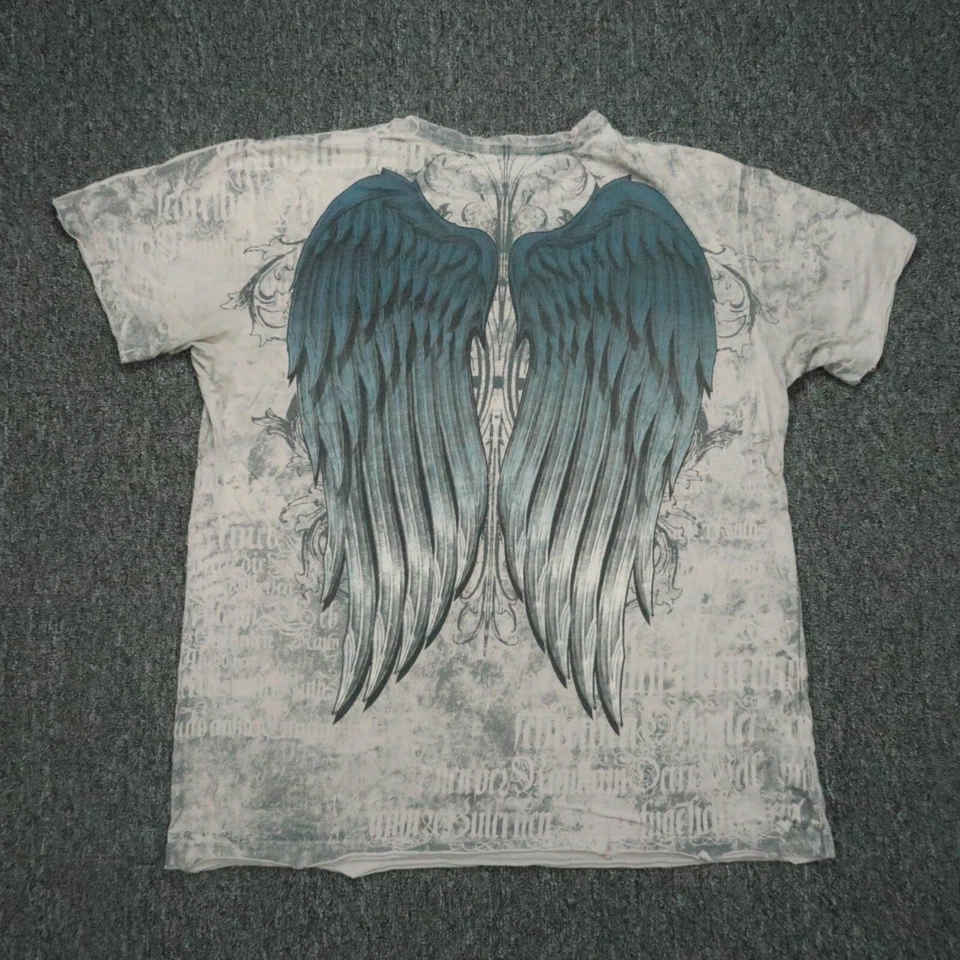 Camisa DE COLECCIÓN Affliction Hombre Extra Grande Gris Manga Corta Fleur De Lis Alas Foto 1 de 4