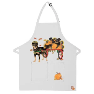Rottweiler Autumn Pumpkin Ride Apron Two Pocket Bib Apron with Adj Neck - Picture 1 of 1