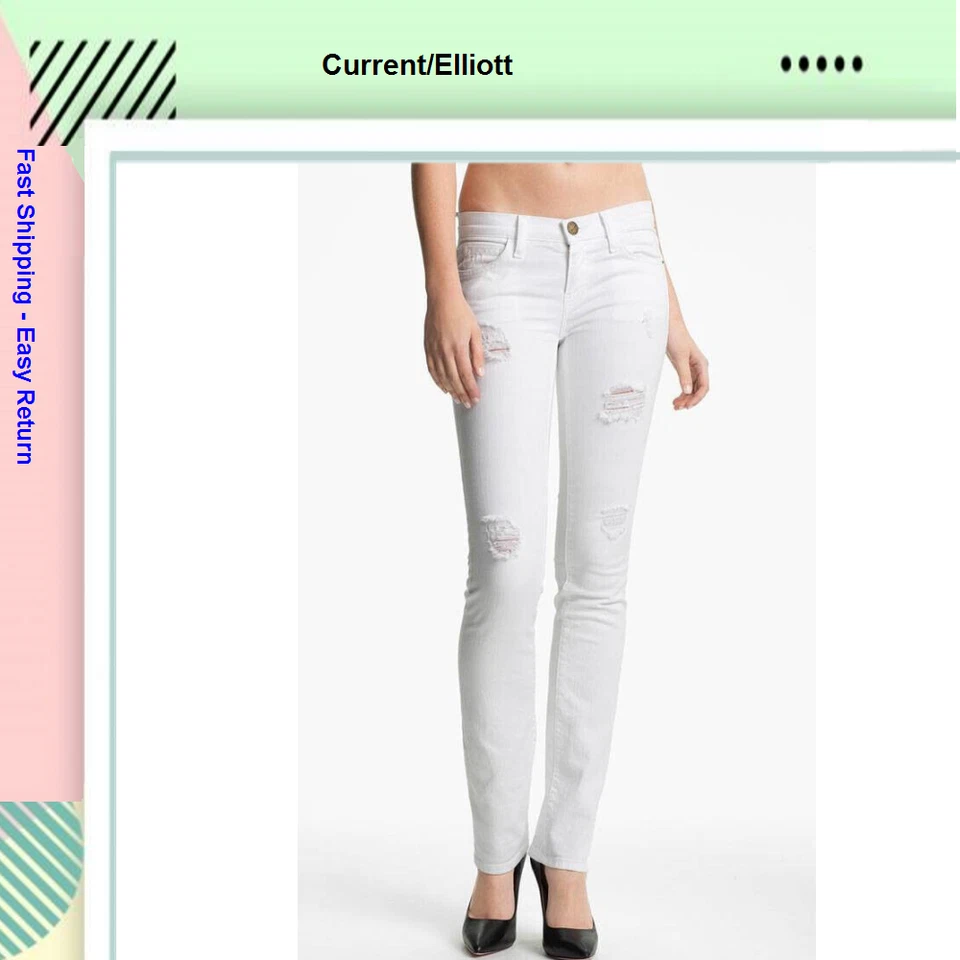 Current/Elliott 'The Straight Leg' Jeans Cotton Sugar Destroy 26
