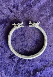 Double Dragon Bangle Bracelet. 7.5 Inches. 9mm W. Stainless Steel. Asian Nordic. - Picture 1 of 5