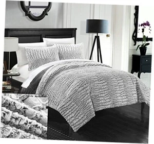3 Piece New Faux Fur Collection with Mink Like Backing Queen (Comforter) Gray - Picture 1 of 8