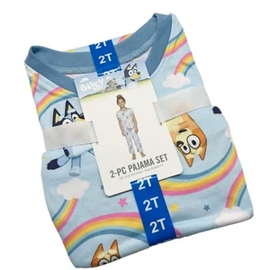 Bluey Blue Rainbow Print Short Sleeve Long Pants 2 Piece Pajama Set Size 2T NEW - Picture 1 of 4