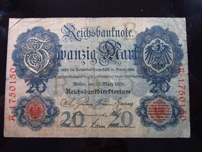 Germany 20 Mark 1906 P25 h0150 Reichsbanknote Deutschland Banknote Money - Image 1 of 2