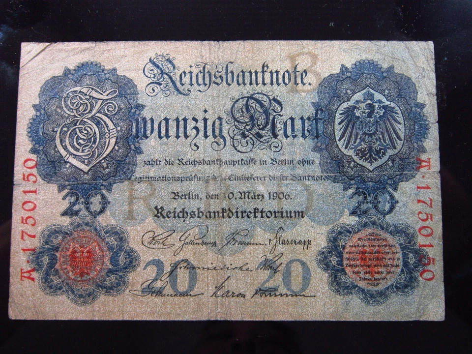 Germany 20 Mark 1906 P25 h0150 Reichsbanknote Deutschland Banknote Money - Image 1 of 2