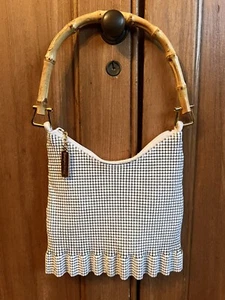 Whiting & Davis White Mesh Purse Bag Bamboo Handle Metal Ruffle Vtg 80s 90s Used - Picture 1 of 7