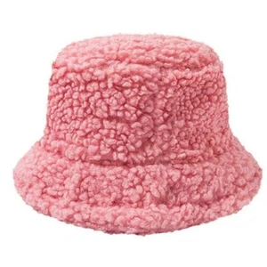 Women Fluffy Plush Bucket Hat Ladies Solid Warm Faux Fur Fisherman Cap Winter QT - Picture 1 of 9