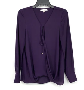 WAYF Top Womens Size Small Purple Long Sleeve Tied V Neck Blouse Faux Wrap - Picture 1 of 8