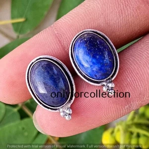 Laspis Lazuli Gemstone 925 Sterling Silver Plated 1 Pair Handmade Fancy Tops - Picture 1 of 3