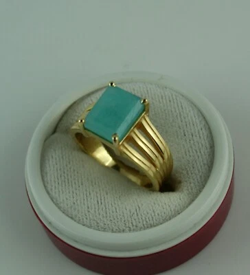 Edelstein Ring Größe 56 Amazonit Sterling Silber vergoldet 18 Karat Gold - Bild 1 von 2