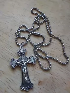 2"" St. Benedikt Medaille Kruzifix Kreuz auf 24"" Edelstahl Kugelkette Halskette - Bild 1 von 2