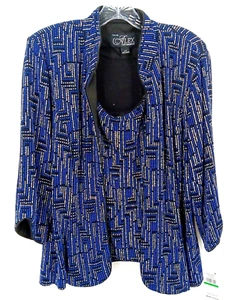 Alex Evenings Jacket Set Twinset Black Blue Silver Cocktail Petite Large Sparkle - Picture 1 of 14