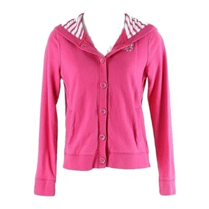 Gap Kids Sz XL 12 Pink White Striped Hooded Cotton French Terry Jacket - Picture 1 of 7