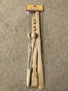 3 pc Bamboo Set: 13" Massage Hammer; 18" Back Scratcher w/ Rollers; 19" Shoehorn - Picture 1 of 5