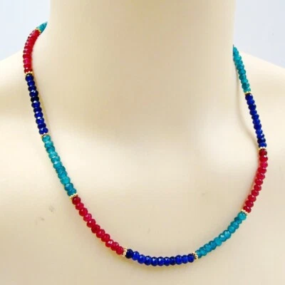 BAILYSBEADS edle  Rubine Saphire Smaragde Kette Halskette behandelt neu NL050 - Bild 1 von 3