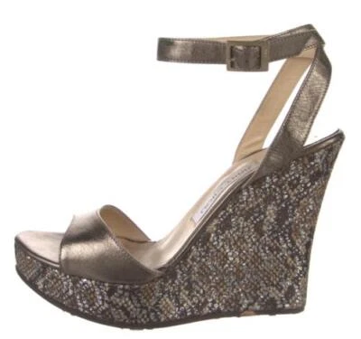 Sandalias JIMMY CHOO 39 Pablo Metálicas Bronce Brillo Cuña Plataformas 8.5 Foto 1 de 4