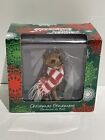 Tan Chihuahua Hanging Christmas Ornament with Red White Striped Scarf