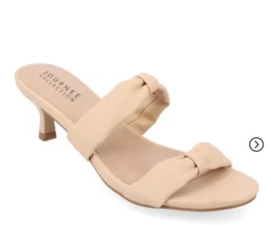 Journee Collection Womens Dyllan Kitten Heel Slip On Open Toe Pumps Size 10 Nude - Picture 1 of 5