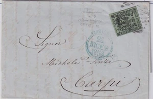 Modena 1852: 5c. olive green (No. 8) well marginalized with variety (Cat.57/64) - Picture 1 of 2