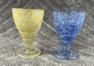 2 VTG Mid Century Drizzle Spaghetti String Cordial Shot Liqueur Glasses 3.5" 2oz - Picture 1 of 6