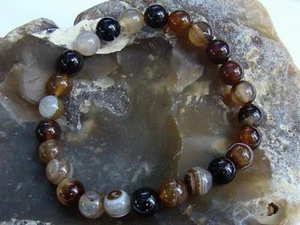 Pulsera Hombre Piedras Preciosas NATURALES 8mm MARRÓN CAFÉ ÁGATA Cuentas Elásticas - Imagen 1 de 3