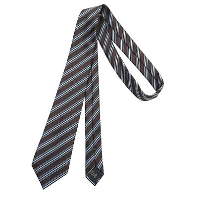 Corbata Ermenegildo Zegna para Hombres Marrón Azul Rayas de Seda Estrecha Lujo Diseñador Italia Foto 1 de 4