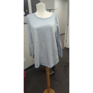 Waffle Knit Bell Sleeve Top Blouse Light Blue Casual Comfy Everyday - Picture 1 of 3