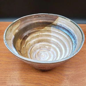 Cuenco de cerámica de estudio hecho a mano firmado Houlihan rústico tono tierra esmalte por goteo 7,5" - Imagen 1 de 8