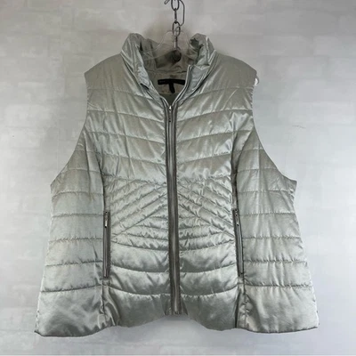 White House Black Market Quilted Puffer Vest Metallic Silver 3X Sleeveless Zip - Image 1 of 4