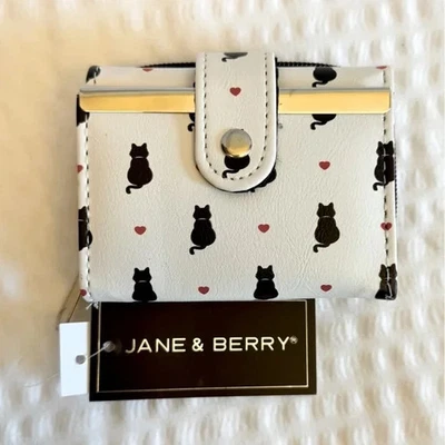 Cartera Triple Gato Negro con Bolsillo para Monedas con Cremallera Nueva con Etiquetas Pequeños Corazones Rojos Foto 1 de 2