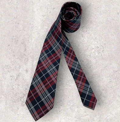 BLACK BROWN 1826 Navy/Burgundy Tartan Silk LUXURY Tie  - Image 1 of 4