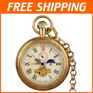 Reloj Bolsillo Automático Completo Cobre con Fase Lunar y Tourbillon 24 Horas - Imagen 1 de 10
