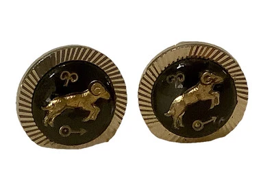 Vintage Aries Zodiac Sign Gold Tone (Gilt) Cufflinks w/ Bullet Closure Free S/H - Image 1 of 4