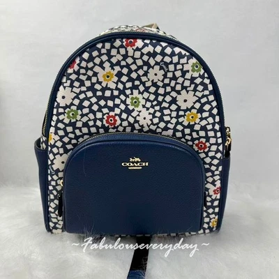 蔻驰法院背包带花卉印花金色/深蓝色多 CBM23 全新带标签 — 第 1/4 张图片