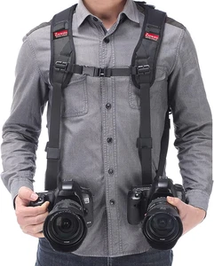 Dual Camera Strap Harness Quick Release W/Safety Tether & Lens Cloth - Picture 1 of 12