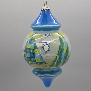 PIER 1 Li Bien 2006 Christmas Ornament Trees Blown Glass Blue Green Hand Painted - Picture 1 of 10