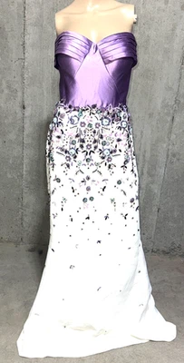 Saiid Kobeisy Floral Sequin Embroidered Purple White Long Gown Dress FR 40 US 8 - Image 1 of 4