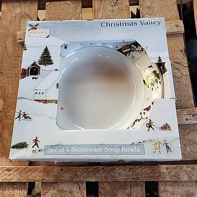 David Carter Brown Holiday Christmas Valley Juego de 4 cuencos de sopa de gres en caja Foto 1 de 4