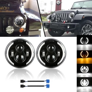 2pcs 7"Round LED Headlights Angle Eyes For 1997-2017 Jeep Wrangler JK LJ TJ JL - Picture 1 of 12