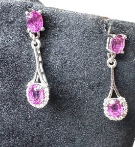 Vintage 18K 750 Weißgold 2 1 Karat Amethysten & Diamanten Ohrhänger 1" 3,37 g - Bild 1 von 18