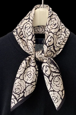 100% шелк 26 «маленький квадратный шарф женщин шейный платок надежном цветочный бежевый черный ws156 - Изображение 1 из 4