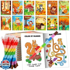 BenLouis 12 Fall Mini Activity Books with 12 Crayons for Kids ages 4-8-16 Aut - Picture 1 of 5
