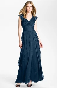 Nuevo sin etiquetas Vestido de Gasa Adrianna Papell Azul Marino en Niveles Talla 16 - Imagen 1 de 2