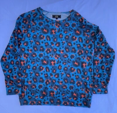 Lucky & Blessed 女式运动衫大号蓝色豹纹 — 第 1/4 张图片