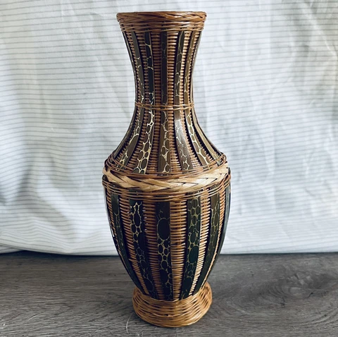 Vintage Wicker Basket Vase Zhejiang Handicrafts People’s Republic of China 8” Cover