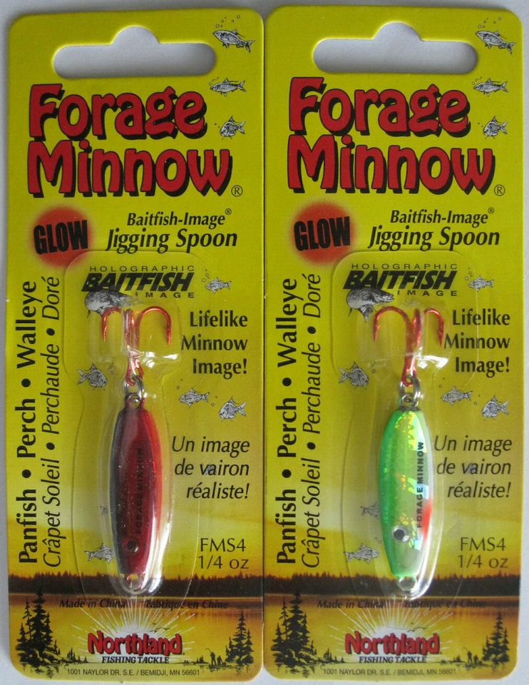 2 - Northland Tackle FORAGE MINNOW JIGGING SPOON - 1/4 oz. - Two Popular Colors!