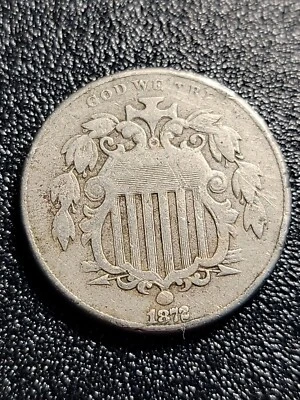 1872 Shield Nickel - 5¢ Coin Tough Date Elusive F-VF   - Image 1 of 2