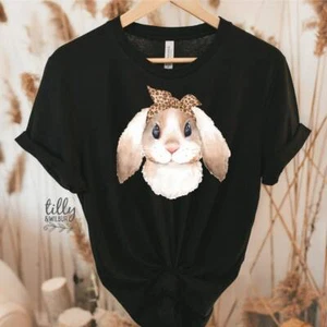 Easter T-Shirt For Women, Leopard Print Headband Watercolour Bunny Rabbit Print - Picture 1 of 5