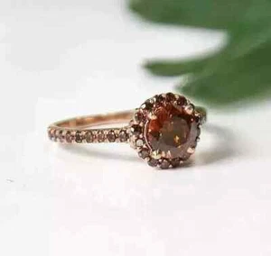 2Ct Round Cut Lab-Created Chocolate Diamond Wedding Ring 14k Yellow Gold Plated - Picture 1 of 4